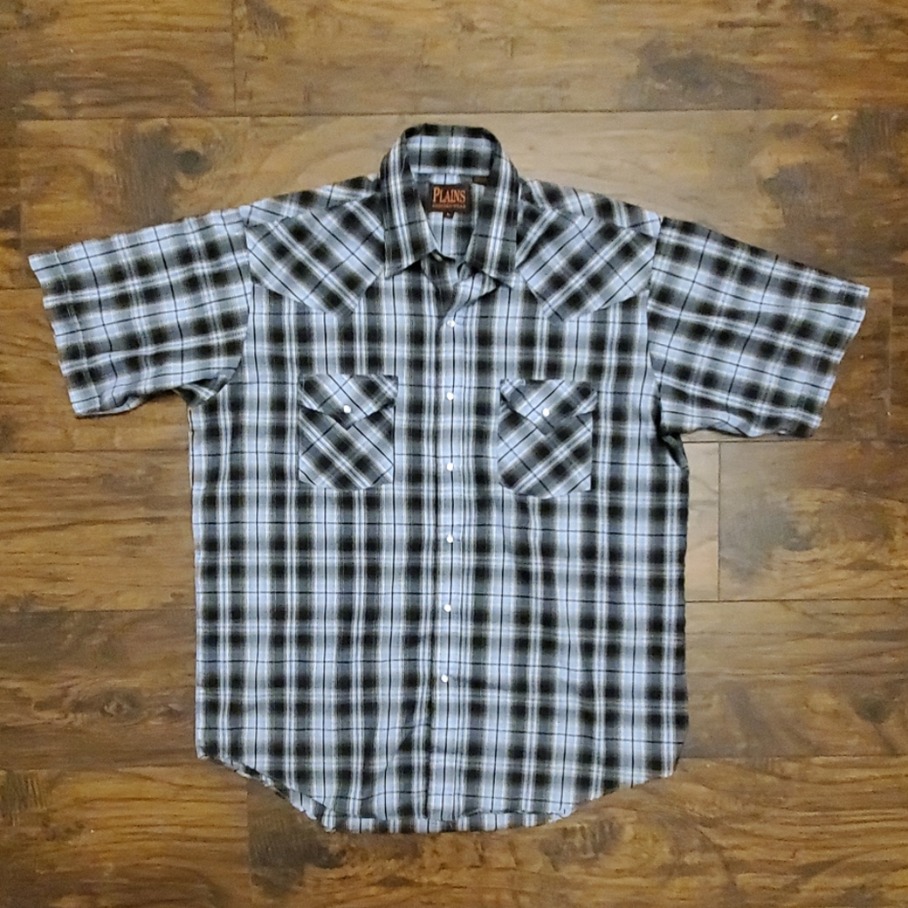 Blue, Plaid, Button-Down, Short Sleeve Shirt
